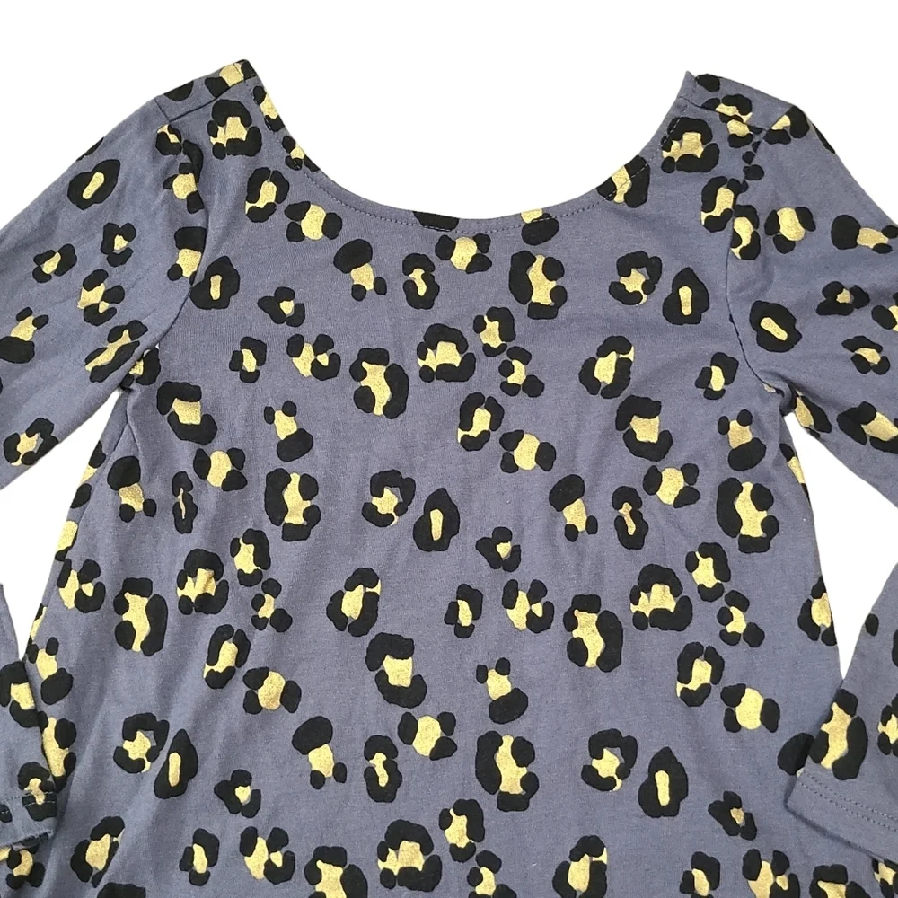 Old Navy Girls XS 5 Gray Gold Leopard Pattern Long Sleeve High Low Blouse
